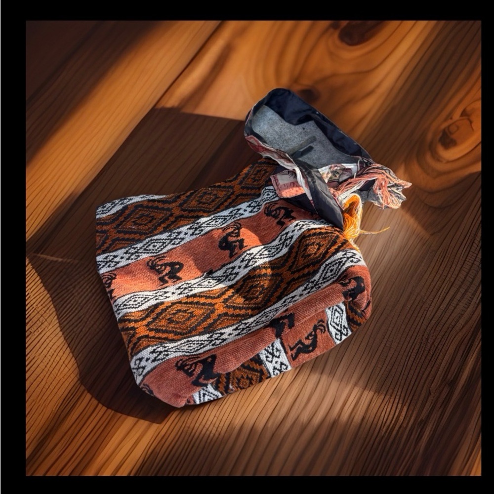 Boho Orange Patterned Drawstring Shoulder Bag